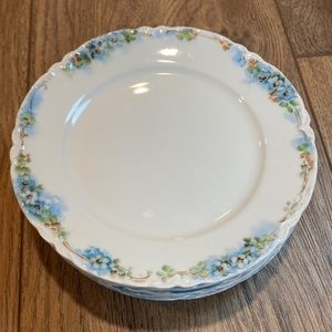 Antique Haviland France Hand Painted Dessert Plate Blue Flowers Set of 6